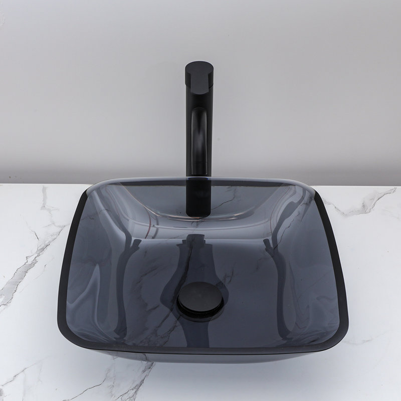 Lavabo de salle de bain vasque carré en verre 15,7 "gris avec bonde escamotable