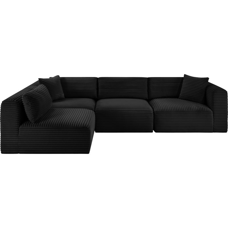 Canapé modulaire en L Carmean Performance, Tissu velours côtelé texturé noir, 2 sans accoudoirs, 2 en coin