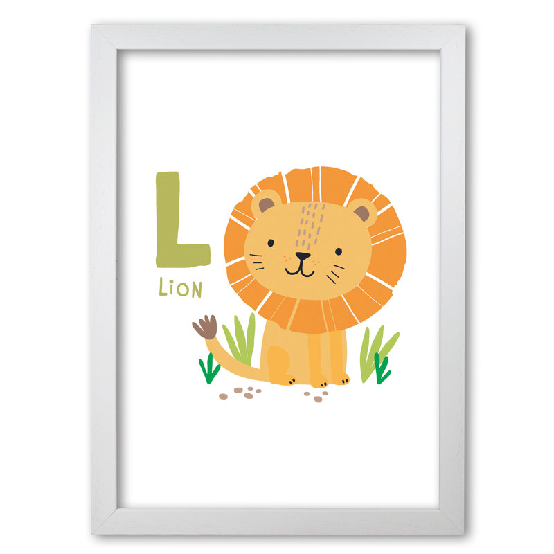 Alphabet Animals, L Is For Lion - Print, White Grain Frame, 60 cm H x 42 cm W x 5 cm D