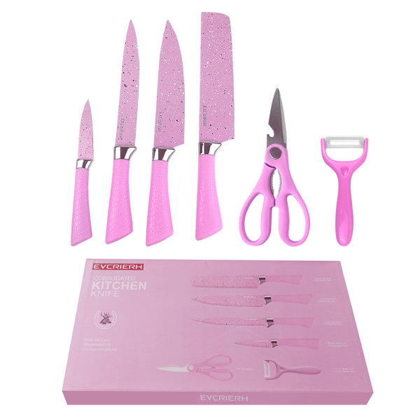 waitfu Pink Knife Set, 6 Piece Nonstick Coating Stainless Steel Kitchen  Knives Sets, Ultra Sharp Kitchen Knife Chef Knife with Peeler Scissors for