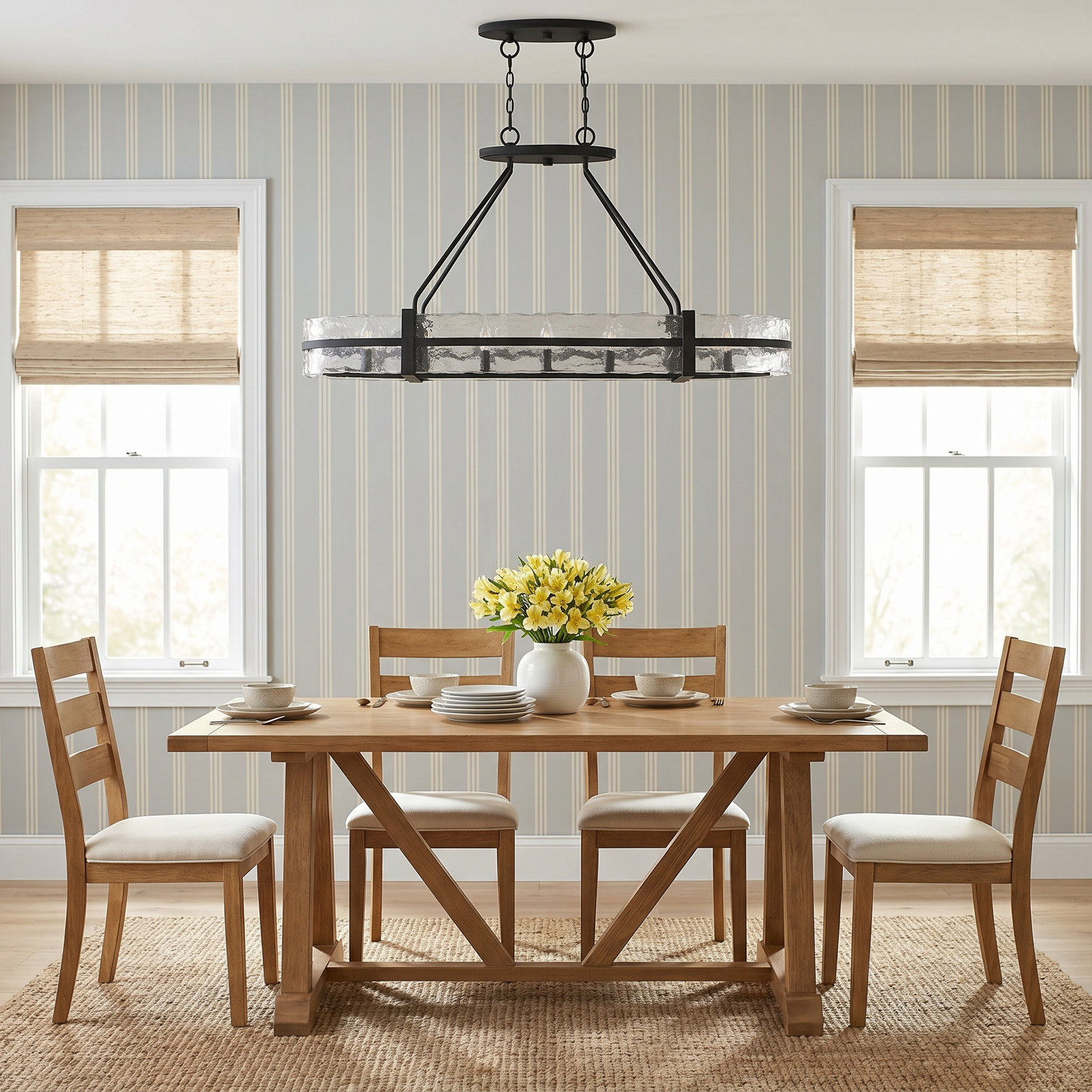 Brisa Steel Dimmable Drum Chandelier, 10 Light Linear Chandelier