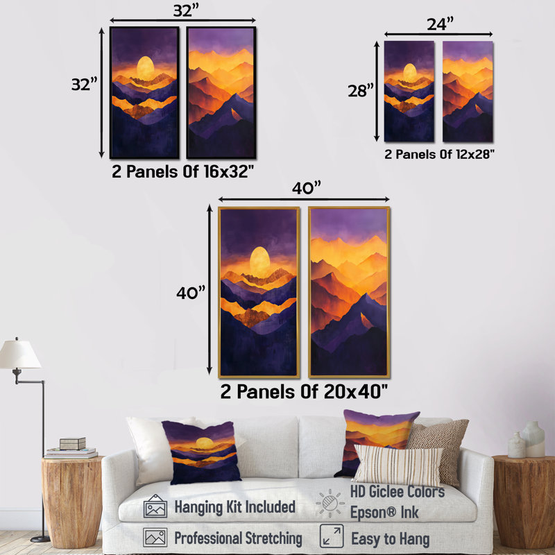 Collection Lavande Peaks At Dusk I - 2 impressions sur toile, H 40 po x l 41 po, Cadre crème crème