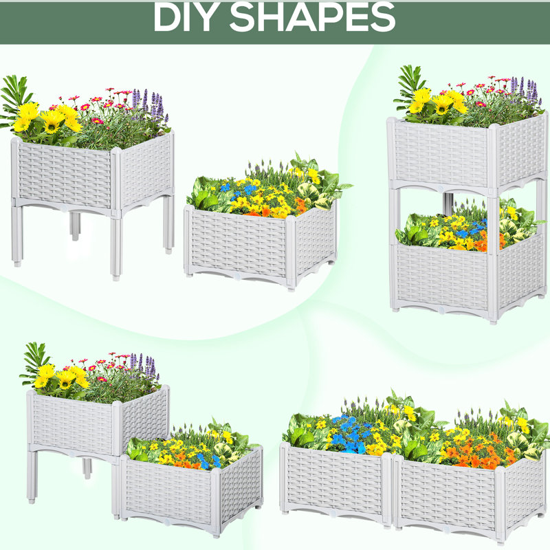 Lit de jardin surélevé 2 pièces avec pieds, jardinière grise à arrosage automatique pour plantes en croissance. Fabriqué en polypropylène. Léger et facile à manipuler. Trou de drainage optimal. Disposition personnalisable. Donjons