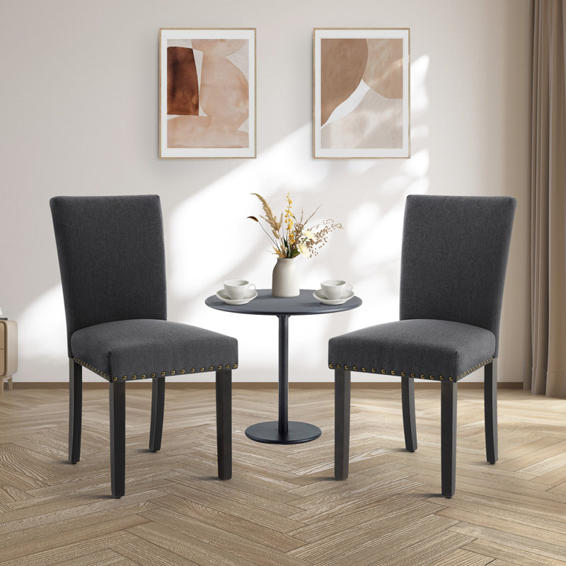 Linen Upholstered Parsons Chair, 2, Black