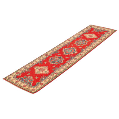 One-of-a-Kind 2'6" X 9'6" New Age Runner Wool Area Rug in Red