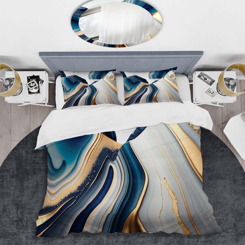 Ensemble de housse de couette en microfibre / polyester Abstract Geode Waves