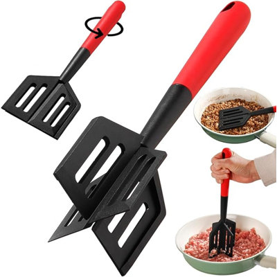 Hachoir à viande et spatule 2 en 1 de mise à niveau pour bœuf haché, hamburger, dinde, pomme de terre et légumes - résistant à la chaleur, sans BPA - ustensile anti-rayures pour mélanger, écraser, remuer dans des casseroles antiadhésives