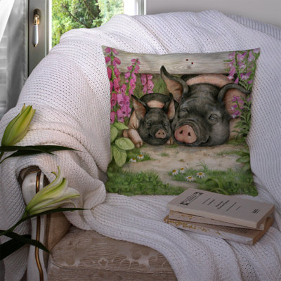  Coussin décoratif 14 "Pigs Under The Fence par Debbie Cook