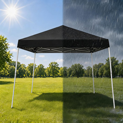 10 ft x 10 ft Outdoor Slant Leg Pop Up Canopy Tent with Carry Bag, Height-Adjustable Steel Frame and Silver-Coated Oxford Top for Backyard Patio, Camping or Beach, Contemporary Style, Black