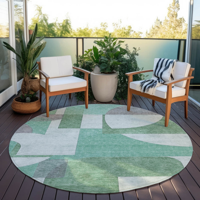 Daeel Green Washable Indoor-Outdoor Rug - LOOMLAN, 8' x 8'