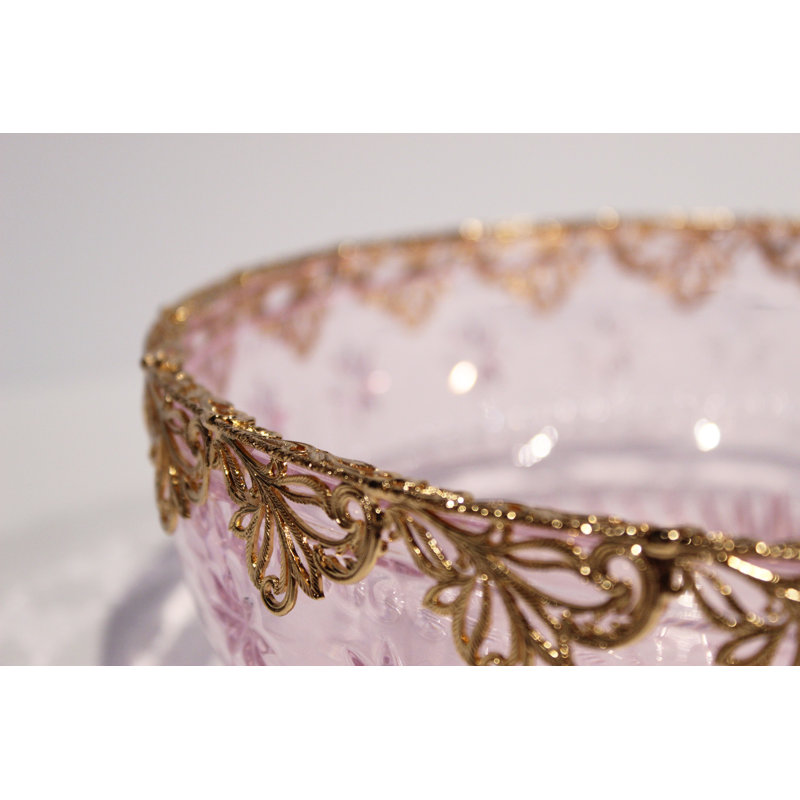 Bol décoratif en métal / cristal Glorieux en rose / or