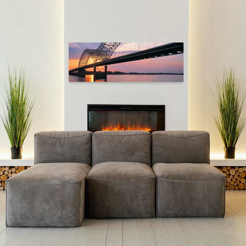 Sunset Hernandez Desoto Bridge And Mississippi River Memphis Tennessee USA by Craig C. Sheumaker - Wrapped Canvas Panoramic Print