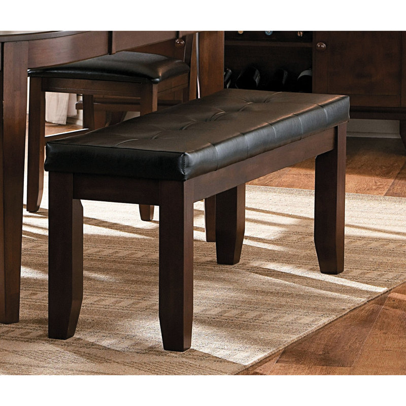 6.5 In. Height Package Dark Oak Finish Wooden Bench With Faux Leather Upholstery Seat For Inviting Dining Room