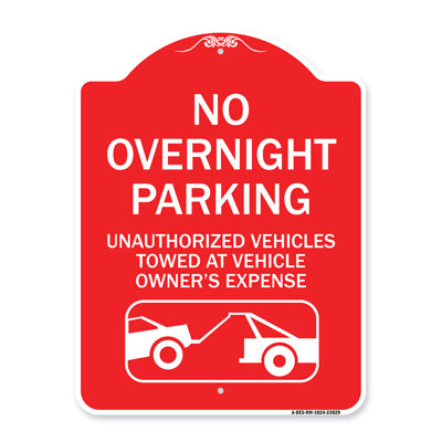 Enseigne Signmission Designer Series - Pas de stationnement de nuit, les véhicules non autorisés seront remorqués | Enseigne architecturale en aluminium de gros calibre vert et blanc 18 po x 24 po | Protégez votre entreprise | Fabriqué aux États-Uni