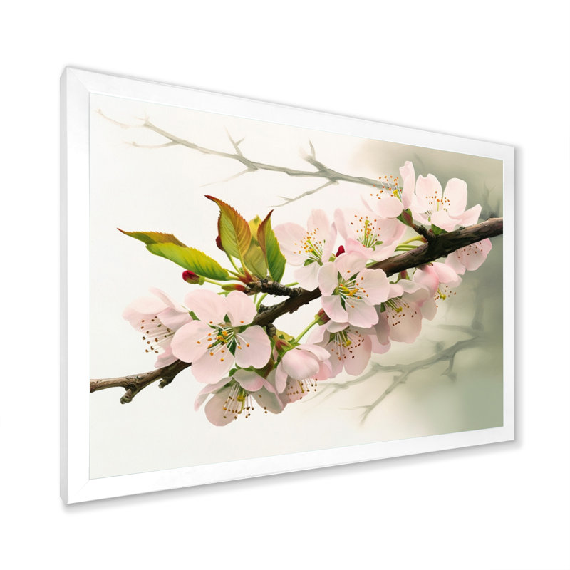 Impression sur toile Minimalist Pink Cherry Blossoms I sur toile, Cadre simple blanc, H 16 po x l 32 po x P 1 po