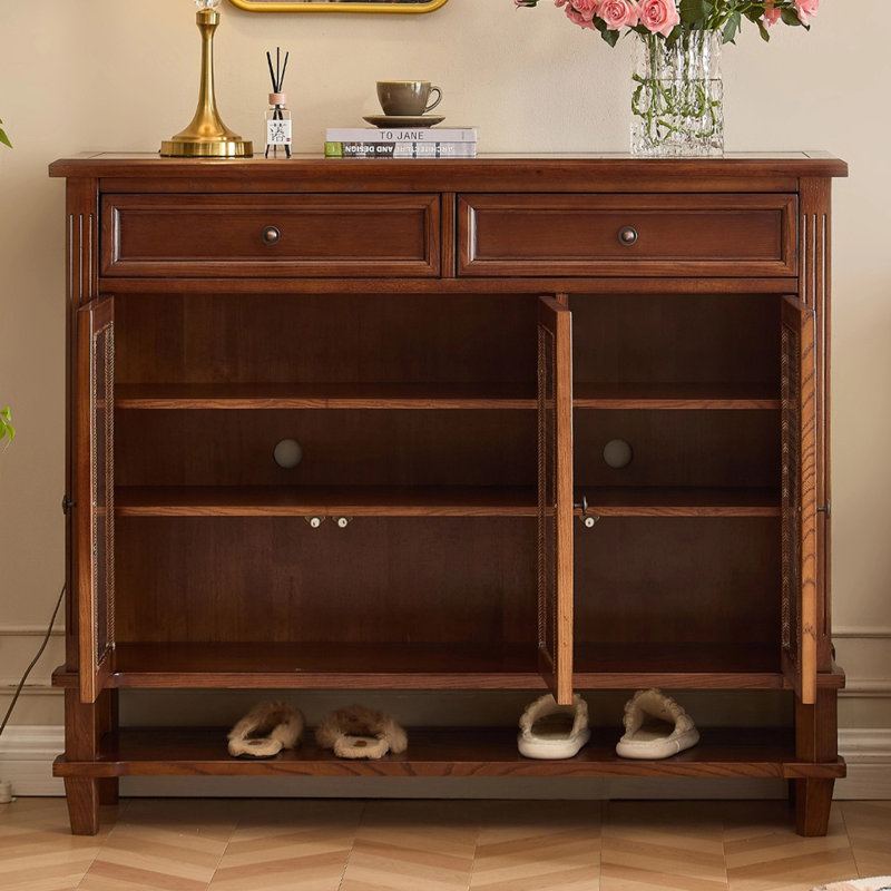 Banc de rangement pour chaussures en bois massif noyer