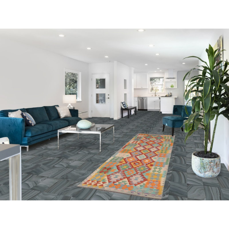 Tapis de couloir géométrique en laine Kilim