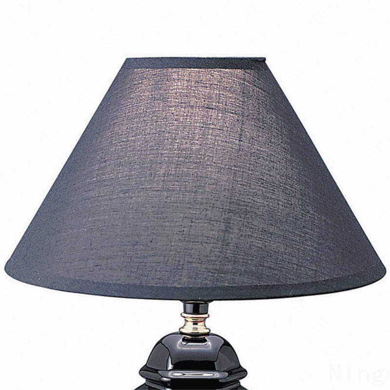 13" Tall Ceramic Table Lamp, Urn-Shaped With Black Finish, Linen Shade