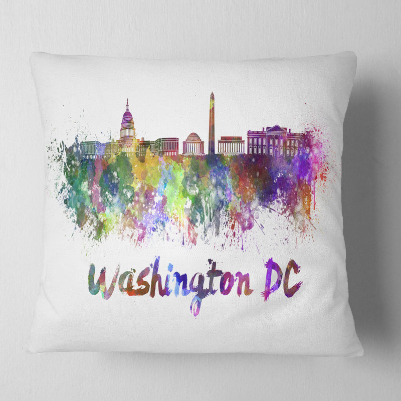 Washington DC Skyline - oreiller imprimé paysage urbain, Carré, 18 po x 18 po