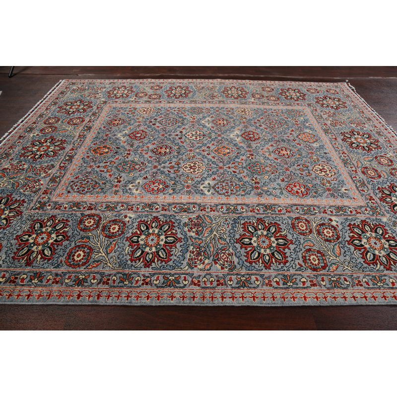 Tapis zone en laine 9 pi 3 po x 9 pi 9 po "one-of-kind" noué la new age kazak
