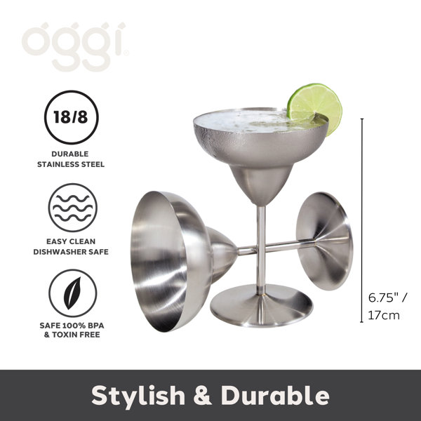 Oggi Stainless Steel 12oz Margarita Glasses - Winestuff