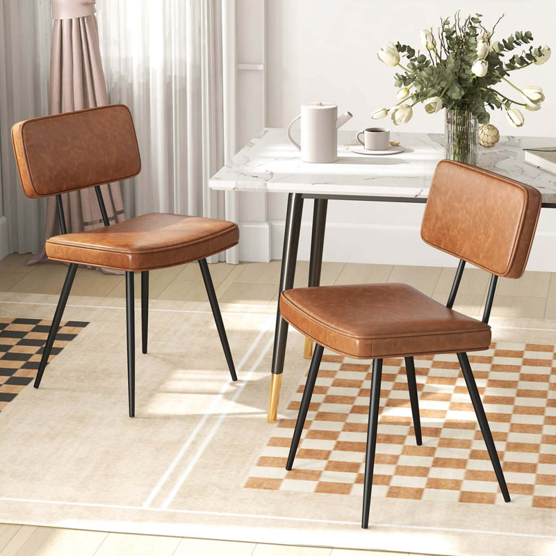 Ensemble de 2 chaises de salle à manger avec sièges en cascade rembourrés en cuir PU, Brun