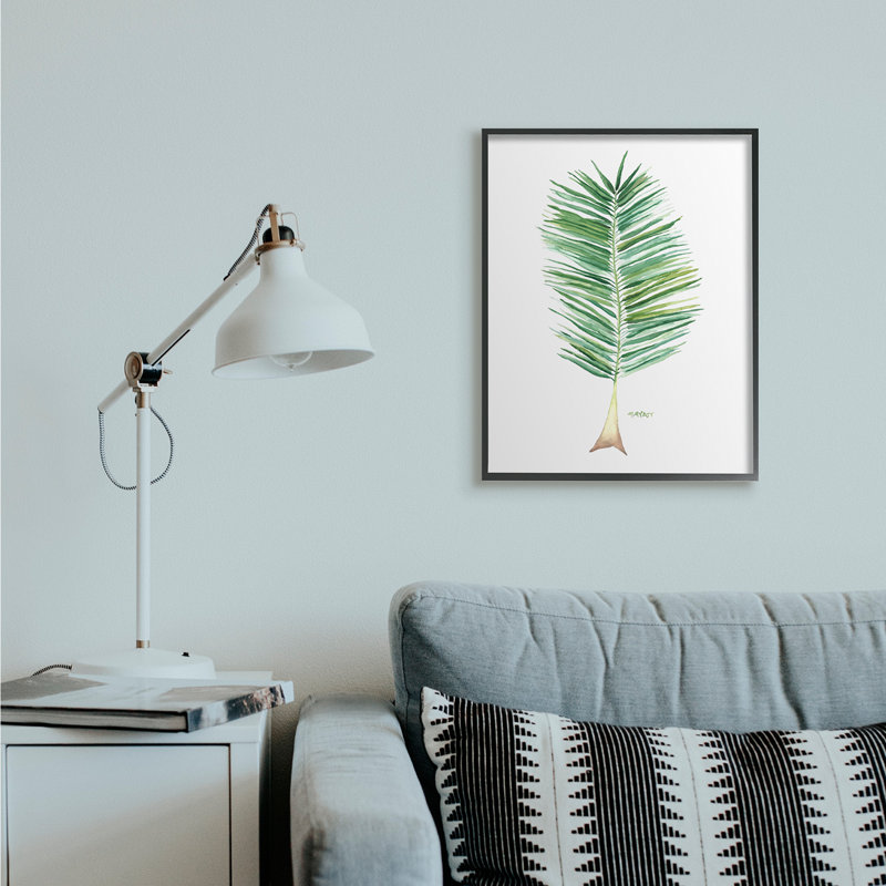 Verdure de cocotier sur fond blanc, Giclée encadrée noir minuit, H 30 po x l 24 po