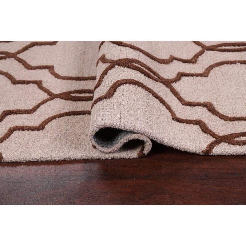 Tapis beige / brun en laine touffeté à la main à motif géométrique, Rectangle de 5 pi x 8 pi