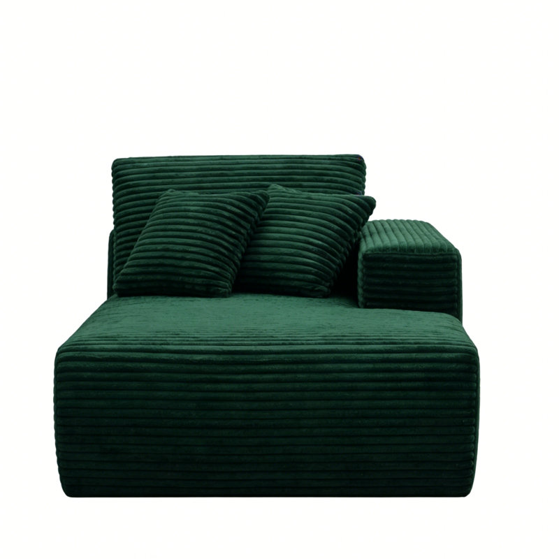 Chaise longue modulaire moderne en velours côtelé rembourré faisant face à la droite, siège profond