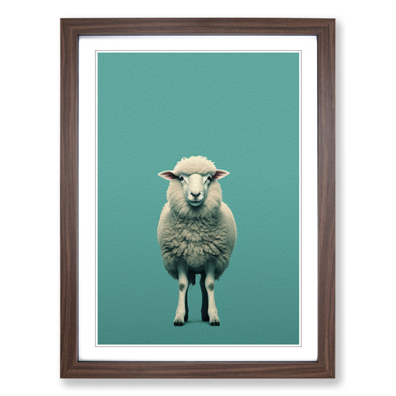 Sheep Minimalism No.3 - Single Picture Frame Print on Wood, Walnut, 34cm H x 25cm W x 2cm D