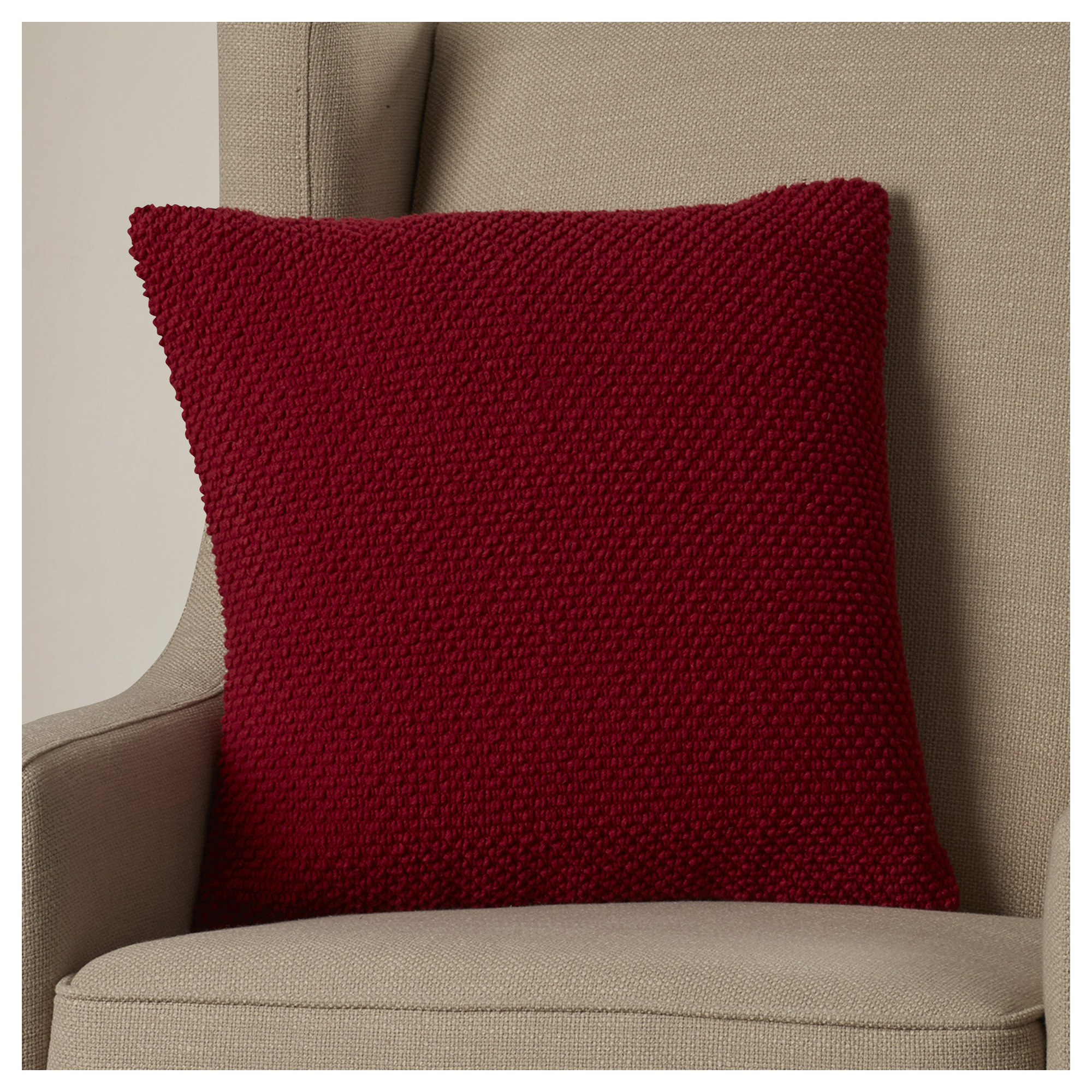 Mansel Textured Throw Pillow, Red, Square 20", Polyester