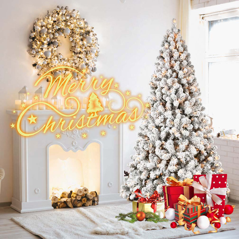Arbre de Noël illuminé enneigé 5 pi - Décoration de Noël enneigée, H 5 pi