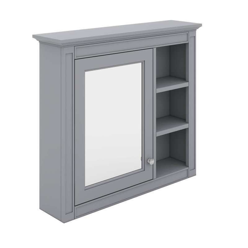 Pharmacie, armoire de rangement de salle de bain murale avec miroir, 3 tablettes ouvertes, Gris