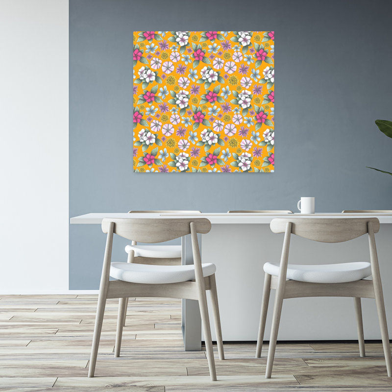 Art contemporain, art floral rétro, H 32 po x l 32 po