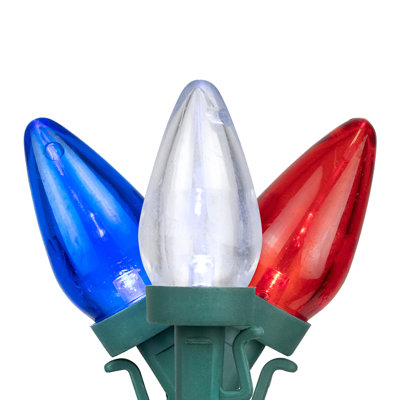 Patriotic LED C7 Christmas Lights - Red White And Blue - 16' Green Wire - 25Ct
