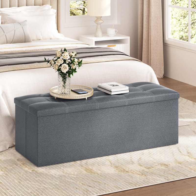 Folding Storage Linen Fabric Bedroom Bench With Storage, Gris foncé, H 15 po x l 43 po x P 15 po