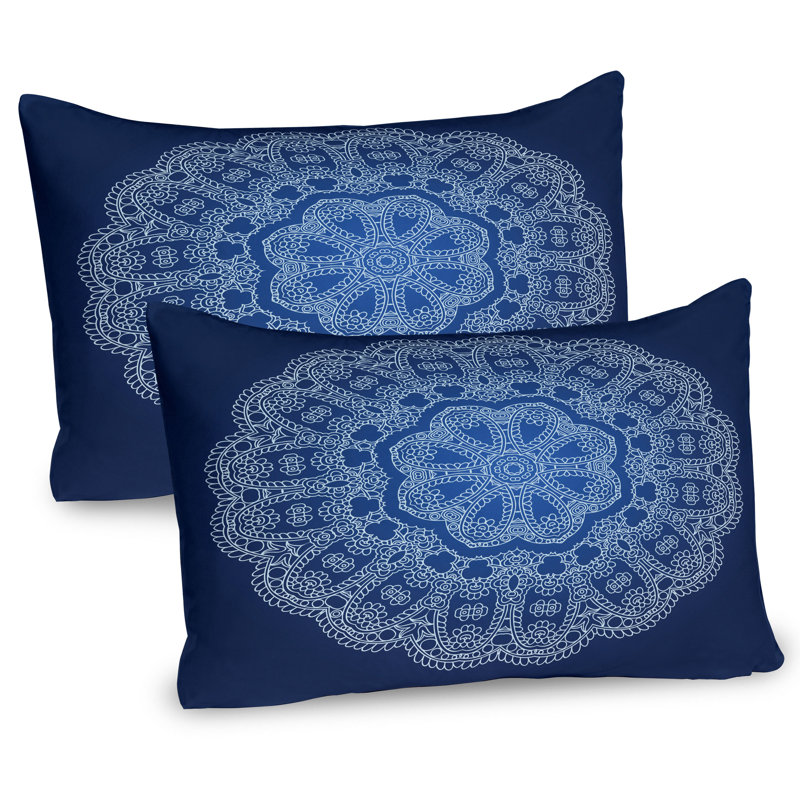 Dark Blue and White Mandala Microfiber Pillow Shams, 2 Pack, 20" x 30"