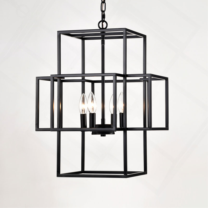 Luminaire suspendu en métal à 4 lumières, Noir, noir, noir, noir