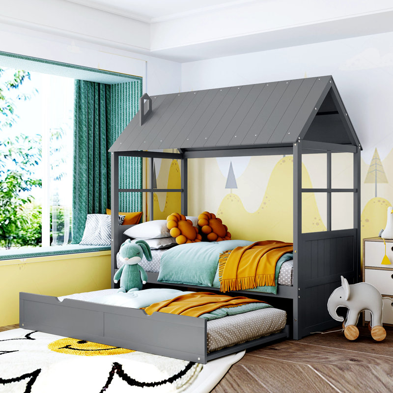 Vanwagenen Canopy Bed, Twin, White/Gray
