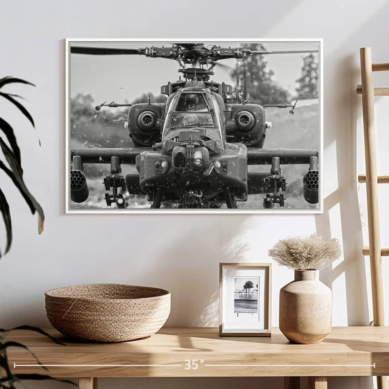 Hélicoptère de chasse Apache, Cadre flottant blanc, 25 po x 17 po