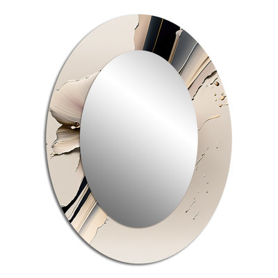 Orchidée beige hyperréaliste IV - miroir décoratif floral ovale sur métal
