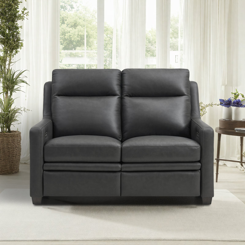 Causeuse inclinable électrique en cuir véritable Harpster, Noir
