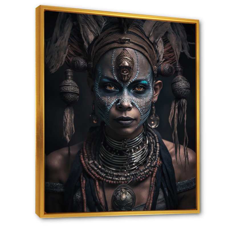 Cusson Tribal African Woman II sur impression sur toile, H 32 po x l 16 po x P 1 po, Cadre flottant doré