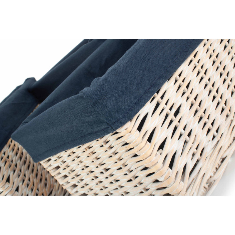 Wicker Decorative Basket, White Wash/Navy