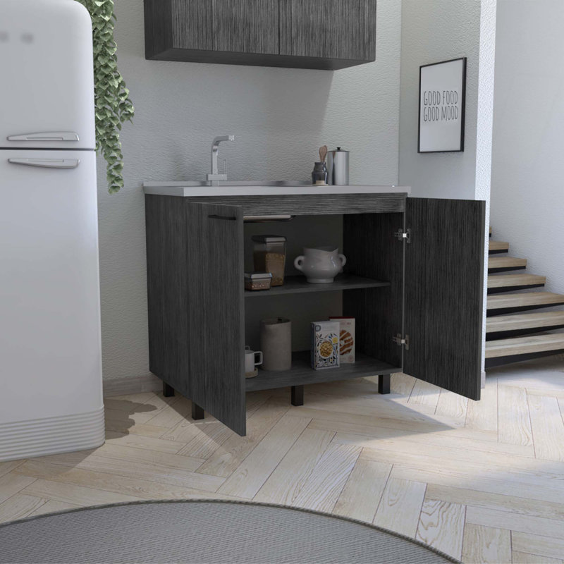Évier utilitaire 2 avec armoire Napoles, comptoir en acier inoxydable, tablette intérieure Napoles