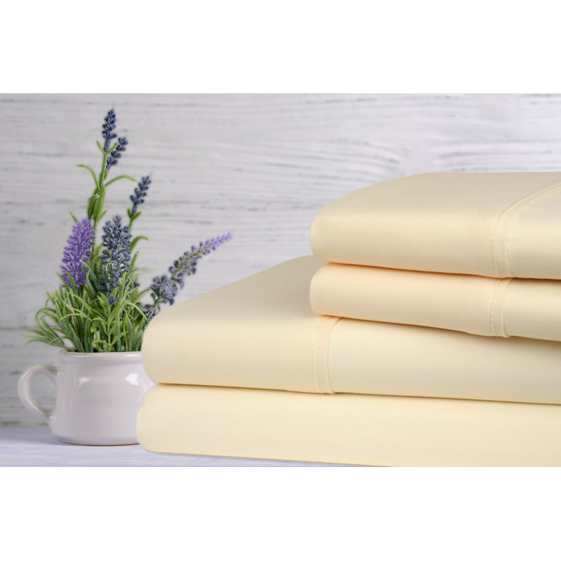  Ensemble de draps en rayonne lavande parfumée à densité de tissage 1800 fils, Ivoire