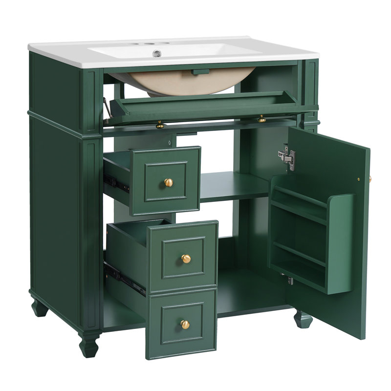 Meuble-lavabo de salle de bain avec lavabo en céramique, Vert