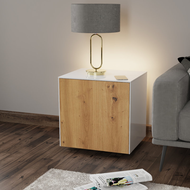 INTEL Side / lamp Table, White/Oak