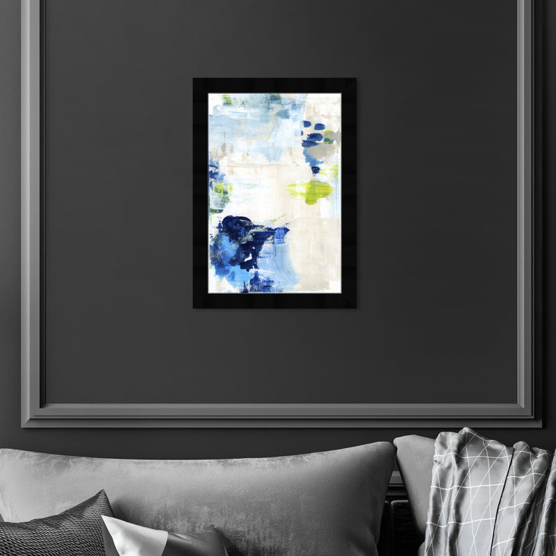 «Blue and White Abstract Paint Strokes» par Oliver Gal - reproduction, Noir, L 17 po x H 17 po