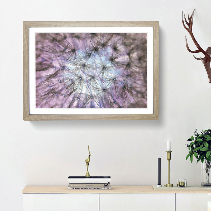 Dandelion Seeds in Blue & Pink - Picture Frame Graphic Art Print, Oak Framed, 62cm H x 87cm W x 2cm D